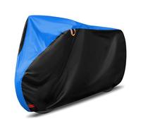 FSGRICH Bâche de vélo de qualité supérieure - Imperméable 150D - Protection contre la pluie - Avec œillets de serrure - Protection solaire - Résistante à la déchirure - Avec sac - Noir et bleu - 195 x