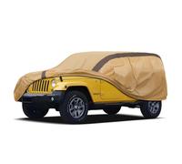 FSGRICH Housse de voiture imperméable toutes saisons, compatible avec Jeep Wrangler 4 portes 2006-2023 JK JL, protection extérieure complète contre le soleil et la pluie (camel avec marron)