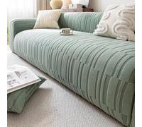 FSHFjje Housse de canapé d'hôtel Blanche - Housse Extensible Extra Longue de 235 à 300 cm, Couverture complète - Lavable en Machine, décoration bohème,Vert,3 Seater