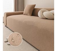 FSHFjje Housse de canapé imperméable 260-300 cm - Housse Extensible Lavable en Machine, Protection respectueuse des Animaux pour canapés 2/3 Places,Light Brown,5 Seater