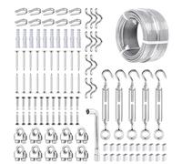 FSHIHINE 30m Corde en Acier Galvanisé à Suspendre Kit, 3mm Câble en Acier Galvanisé Enduit de PVC avec Tendeur de Corde M5 et Crochets, pour Suspension Lumineuse, Plante Grimpante, Rambarde