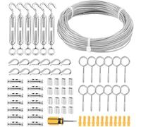 FSHIHINE 30m Corde en Acier Inoxydable Tendeur de Fil de Jardin Suspendre Kit, 2mm Revêtu de PVC, Câble Métallique Kit avec Serre-Câbles, Manchon, Clips, Robuste Clôture Kit pour Plante Grimpante
