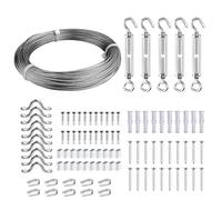 FSHIHINE 60M Corde en Acier Inoxydable à Suspendre Kit, 1.5mm Câble en Acier Inoxydable avec M4 Tendeurs de Fil, Kit Cable Metallique 1.5mm pour Plantes Grimpante, Outdoor Suspension