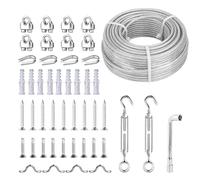 FSHIHINE Kit de câble métallique à suspendre, câble en acier galvanisé avec revêtement en vinyle, tendeur à œillet pour corde à linge, fil de jardin, suspension de photo