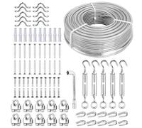 FSHIHINE Kit de câble métallique de suspension, câble en acier galvanisé avec revêtement en vinyle, tendeur à œillet pour corde à linge, fil de jardin, suspension de photo