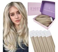 Fshine Adhesive Extension Cheveux Naturel 50g 45cm 20pcs Tape in Human Hair Extensions Seamless Blond Mélangé à Un Blond Décoloré Tape in Seamless Real Human Hair Invisible Couleur 18P613