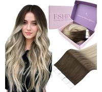 Fshine Bande Adhesive Extensions Cheveux Naturels 30 cm 20 Pièces 30 g Tape in Hair Extensions Brun Foncé Blond Cendré Platine Real Humain Hair Invisible pour Femmes Quotidien Fête Couleur 2 18 60
