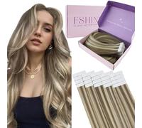 Fshine Blond Extension Cheveux Naturel Adhesif Humains 20 Pouces Brun Clair avec Blond Platine Bande Adhesive Extension Raides Lisse Tape In Hair Extensions Real Human Hair 50g 20pcs Couleur 8P60