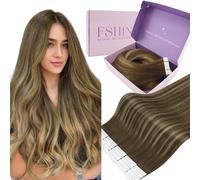 Fshine Brun Omber Extension Adhesive Cheveux Naturel Lisse Raides Extension Adhesif Cheveux Humains Invisible 14 Pouces 20pcs 50g Brun Chocolat à Blond Caramel Couleur 4 24 4