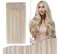 Fshine Clip Extension Cheveux Naturel 150g 50cm 7pcs Blond Cendré Mèches Blond Bleach Raides Remy Extension Cheveux Humains Clip Couleur 18P613