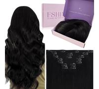 Fshine Clip Extention De Cheveux Naturels Humains Noir Naturel 120 g Extension a Clip Cheveux Humain 55 cm 7 Pièces Remy Hair Evenements Mode Look Naturel Pour Influenceuses Femmes Couleur 1B