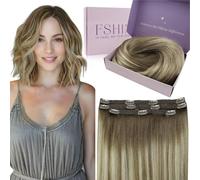 Fshine Extension à Clip Cheveux Naturel 30cm 50g 3pcs Balayage Brun foncé Ombre Marron Cendrée à Blond Moyen Rémy Extension Cheveux Clip Humain Tête Pleine Tout Droit Cheveux Lisse Couleur 3 8 22