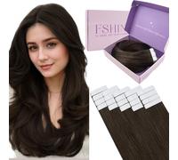 Fshine Extension Cheveux Naturel Adhesif Châtain Foncé 40cm 50g 20pcs Extension Adhesive Cheveux Naturel Invisibles Lisse Raides Tape In Remy Human Hair Pour Femmes Filles Adolescentescouleur 2