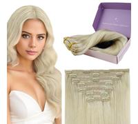 Fshine Extension Cheveux Naturel Clip 40 cm 120 g Blonde Blanche Invisibles Extension a Clip Cheveux Naturel Rémy Hair Humains 7 Pièces Lisse Raides Sans Couture, Invisible Couleur 1000