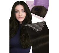 Fshine Extension Cheveux Naturel Clip Châtain Foncé 7 Pièces 55 cm 120 g Clip in Hair Extensions Remy Human Hair Tête Pleine Cheveux Longs et Raides Look Naturel Pour Femmes Influenceuses Couleur 2