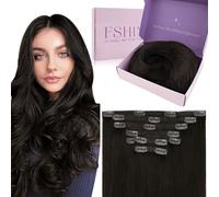 Fshine Extension Cheveux Naturel Clip Châtain Foncé 7 Pièces 55 cm 120 g Clip in Hair Extensions Remy Human Hair Tête Pleine Cheveux Longs et Raides Look Naturel Pour Femmes Influenceuses Couleur 2