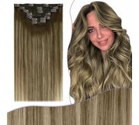 Fshine Extension Clip Cheveux Humains 150G 7Pcs 55Cm Extension Cheveux Naturel Clip Maxi Volume Brun Foncé À Brun Cendré Highlight Blond Moyen Evenements Mode Pour Influenceuses Couleur 4 24 4