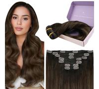 Fshine Extension Clip Extension Cheveux Humain Brun Le Plus Foncé Passant Au Brun Clair Surbrillance Le Brun Le Plus Foncé Clip in Remy Hair Extension Extension Vrai Cheveux Clip 120g 7pcs 35.5cm
