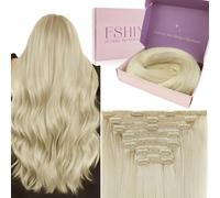 Fshine Extensions Cheveux a Clip Naturel Blonde Blanche 120g 7pcs 35cm 14pouces Raides Lisse Extensions Cheveux Naturel Clip Vari Cheveux Humains Rajout Cheveux Clip Naturel Couleur 1000