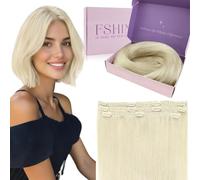 Fshine Extensions Cheveux à Clip Naturel Humain 12 Pouces 30cm 50g Extensions de Cheveux Naturel Clip Remy Blond Platine 3 Pièces Couleur 60