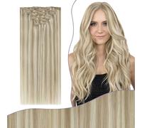 Fshine Extensions Cheveux Naturels à Clip 7 Pièces en Remy Hair Blond Cendré avec Mèches Blond Clair,45 cm 135 g, Douces et Naturelles pour Volume Quotidien, Rendez-Vous et Look Élégant, Couleur 16P22