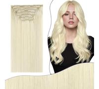 Fshine Extensions Cheveux Naturels à Clips Lisse 150g 7pcs Extension a Clip Cheveux Humain Rajout 55cm Blonde Blanche Maxi Volume Couleur 1000
