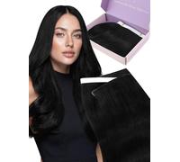 Fshine Extensions Cheveux Naturels Adhésif 4 Piècess 45 cm 90 g Extensions à Bandes Adhésives Noir Naturels Génie Weft PU, Remy Humain Hair, pour Femme, Adhésif Léger, Faciles à Poser, Couleur 1B