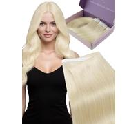 Fshine Extensions Cheveux Naturels Genius PU à Bandes Adhésives 4 Piècess 45 cm 90 g Tissage Long à Bande Adhésive Blond Platine Cheveux Humains Remy, pour Une Coiffure Professionnelle Couleur 60