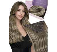 Fshine Extensions de Cheveux à Clips Balayage Brun à Blond Platine 50cm 7Pcs Tête Pleine Tout Droit Extension a Clip Cheveux Humain Naturel 120g Couleur 6 60 6
