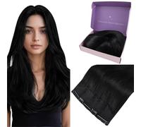 Fshine Extensions Fil Invisible Cheveux Monobande Une Pièce Rajout Cheveux Humain Vrai Cheveux Noir 80g 16pouce 40cm Extension a Clip Invisible Fil on Extension De Cheveux Noir Couleur 1