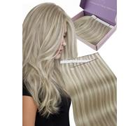 Fshine Extensions Long Weft Cheveux Naturels Adhésif 4 Pièces 55 cm 120 g Extensions à Bandes Adhésives Cheveux Naturels Blond Cendré Platine Tissage Invisible Genius, Real Human Hair Couleur 18P613