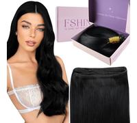 Fshine Génie Tissage Naturel Cheveux Humain Extensions Cheveux Naturel Tissage Noir Jais 40 cm 50 g Invisible Seamless Quotidien Bureau Fête Noir Rajout Lisse Pour Femmes et Filles, Couleur 1