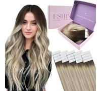 Fshine Real Tape in Extensions 12inch 30cm 20 Pièces 30g Tape in Extensions De Cheveux Humains Balayage Brown Fading to Ash Brown and Platinum Blonde Tape in Hair Extensions Cheveux Humains Remy