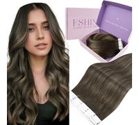 Fshine Tape Extensions Extension Cheveux Naturels Adhésif 45 cm 50 g Châtain Foncé Avec Mèches Châtain Moyen 20 Pièces Invisible Remy Humain Hair pour Femmes Mariage Bal de Promo Fête Couleur 2 6 2