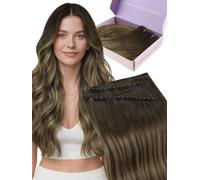 Fshine Tissage 50 g 55 cm Châtain et Mèches Miel, Butterfly Weft Extensions | Extension Cheveux Tissage, Weft Main Plate, Réutilisable Plusieurs Fois, Soirée Romantique, Amateurs Mode, Bal De Promo
