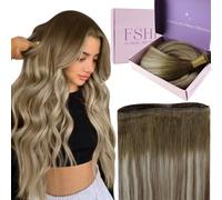 Fshine Tissage Naturel Cheveux Humain Weft Extensions de Cheveux Naturel Humains à Coudre Marron Foncé Balayage Marron Clair et Blond Clair 35 cm 50 g, Pour Demoiselles d'Honneur, Couleur 3 8 22