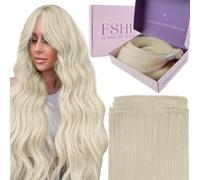 Fshine Weft Extension Cheveux Naturel Tissage Génie Blond Platine Génie Tissage Naturel Cheveux Humain 45 cm 50 g Invisible Real Human Hair Extensions Quotidien Pour Femmes, Débutantes, Couleur 1000