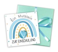 fshxj Mutstein Kit cœur pour la rentrée des classes pour garçons, porte-bonheur bleu de 2 cm, avec carte arc-en-ciel inscriptible de 8 x 8 cm, cadeau prêt à l'emploi dans une boîte cadeau avec ruban