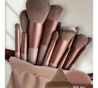 FSJF FIX 13 pièces Set de pinceaux de maquillage + 2 éponges de maquillage marron, comprenant un pinceau à ombre à paupières, un pinceau de fond de teint, un pinceau de crème BB, un pinceau de correct