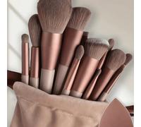 FSJF FIX Ensemble de 13 pinceaux de maquillage + 1 éponge de maquillage marron, comprenant un pinceau à ombre à paupières, un pinceau de fond de teint, un pinceau de crème BB, un pinceau de correcteur