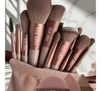 FSJF FIX Ensemble de 16 pinceaux de maquillage, comprenant 14 pinceaux de maquillage + 2 éponges de maquillage marron. Pinceau à ombre à paupières, pinceau de fond de teint, pinceau de crème BB et pin