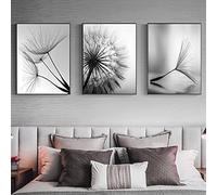 FSLEOVN Impression murale sur toile - Noir et blanc - Pissenlit - 3 pièces - Sans cadre - Pissenlit - Décoration moderne - 30 x 40 cm