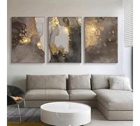 FSLEOVN Lot de 3 images sur toile - Beige et doré - Poster abstrait - Marbre - Décoration moderne pour salon - Impression d'art de luxe - Sans cadre - A, 40 x 60 cm x 3