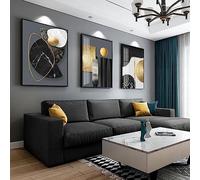 FSLEOVN Tableau mural pour salon moderne, lot de 3, noir, blanc, or, géométrique, sur toile, abstrait, marbre, décoration pour la maison, sans cadre (noir, or, 60 x 90 cm)