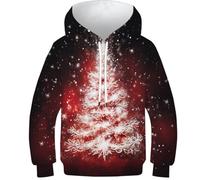 FSMHDG Pull À Capuche 3D pour Enfants Arbre de Noël - Sweat À Capuche Garçon/Fille Branché, Hoodie Enfant pour Un Look Tendance Et Confortable
