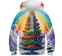 FSMHDG Pull À Capuche pour Enfants Arbre de Noël Arc-en-Ciel en Design 3D - Sweatshirt Enfant Tendance, Idéal pour Garçons Et Filles, Style Et Confort