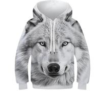 FSMHDG Pull À Capuche pour Enfants Loup en 3D - Sweat À Capuche Tendance pour Enfant, Confortable Et Fun pour Garçon/Fille
