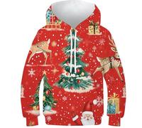 FSMHDG Sweat À Capuche 3D pour Enfants Éléments de Noël - Hoodie Enfant Stylé, Sweatshirt Garçon/Fille, Idéal pour Le Quotidien Et Les Loisirs