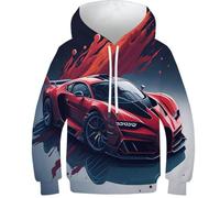 FSMHDG Sweat À Capuche 3D pour Enfants Voiture de Sport - Hoodie Enfant Ultra-Confortable, Idéal pour Garçon/Fille, Style Unique pour L'école