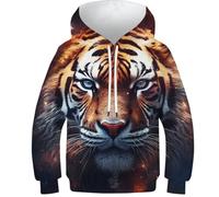 FSMHDG Sweat À Capuche Garçon/Fille Tigre - Hoodie Enfant avec Design 3D, Confortable Et Durable, Parfait pour Les Jeunes Actifs